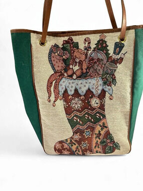 HGC Tapestry Stocking Tote in Green & Brown